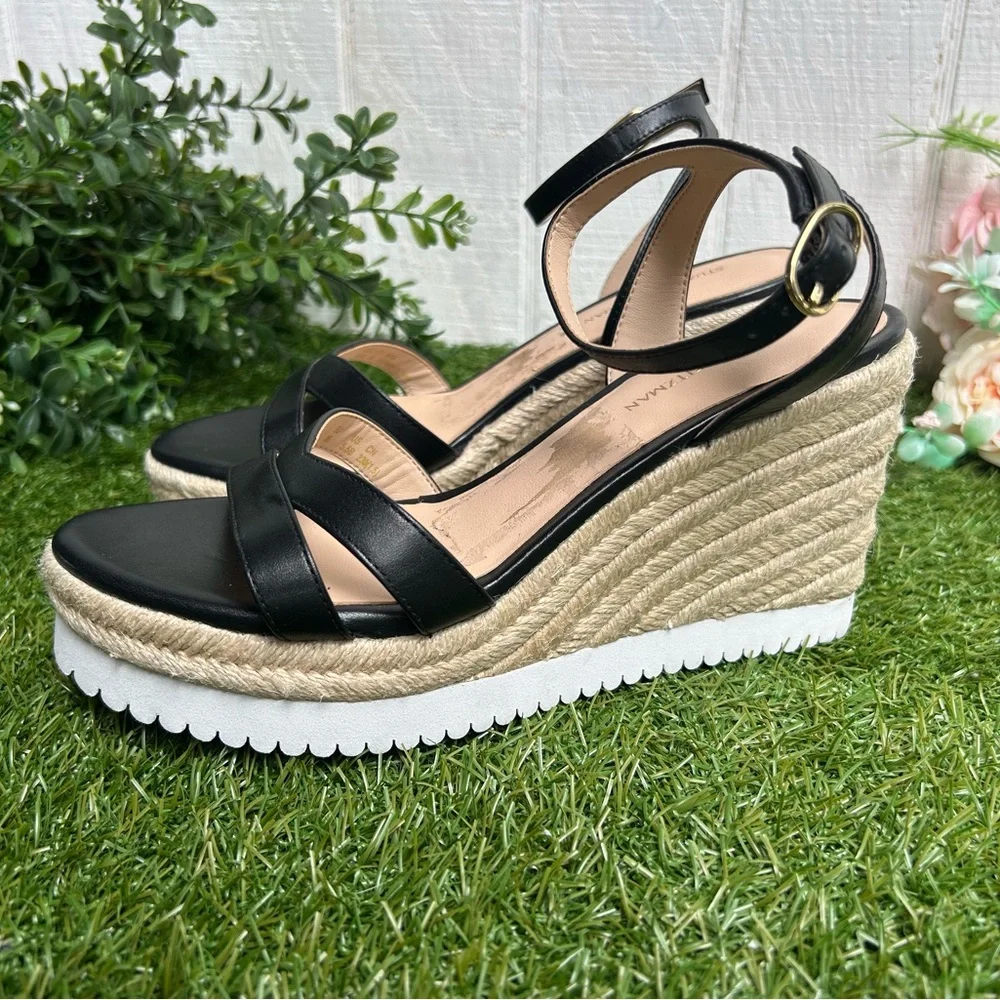 Stuart Weitzman Catlina Leather Wedge Sandals color: black size 5.5 new